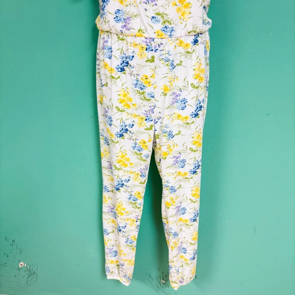 Laura Ashley Girls Yellow & White Floral Cold Shoulder Mesh Detail Jumpsuit M